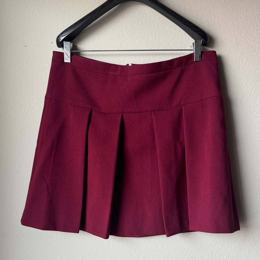 J Crew Burgundy Pleated Skirt